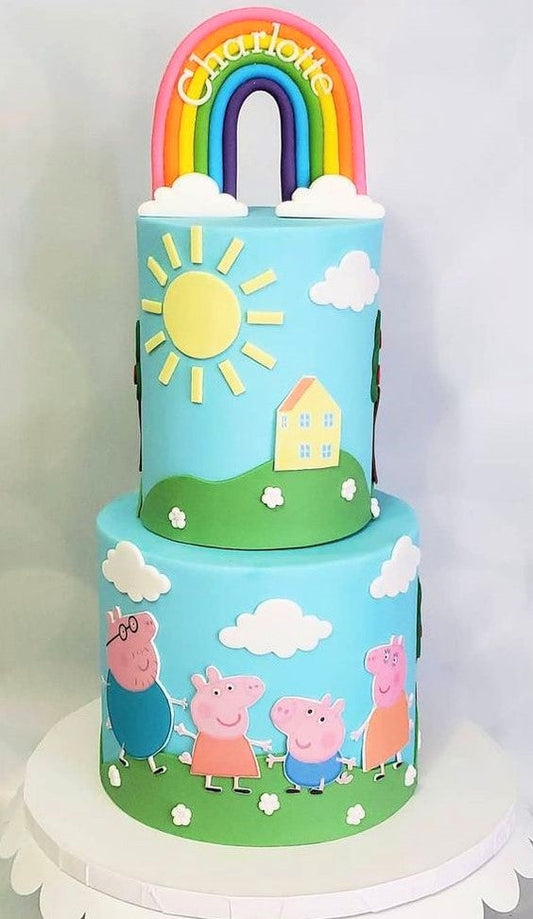 KD024 KIDS 2 TIERED  FONDANT PEPPA PIG CAKE